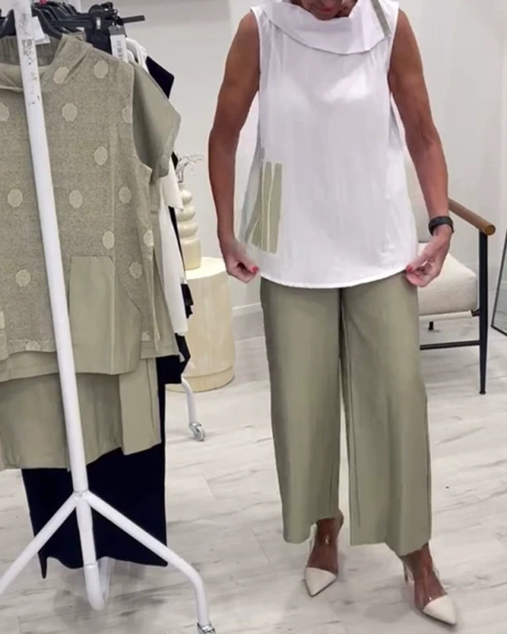 ZARA Trendy Loose Fit Sleeveless Top Wide Leg Pants Set